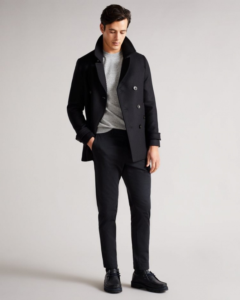 Buy Ted Baker Coats Online Grilldd Wool Peacoat Mens Black New Zealand